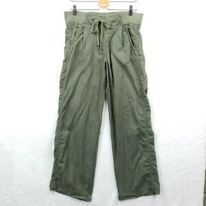 Athleta Joggers 32" Olive Green 100% Linen Wide Leg Drawstring Casual‎ Pants